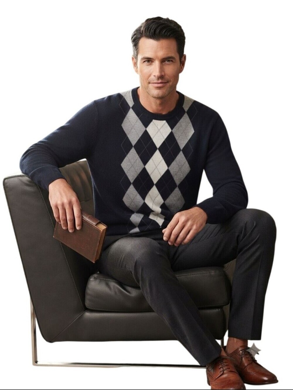 Toscano Merino Wool Blend Argyle Crewneck Sweater Size XXL